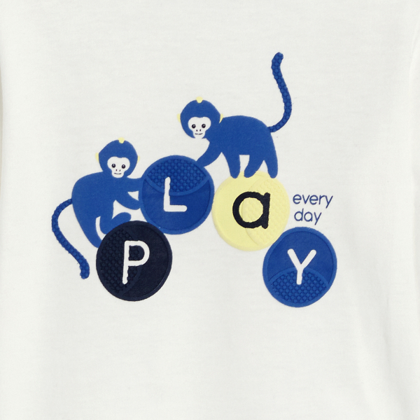 تيشيرت بأكمام طويلة برسوم حيوانات باللون الأبيض للأطفال الصغار